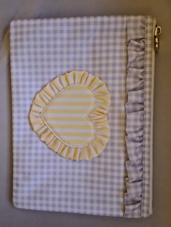 Stoney Clover Lane Handbags - Nwot Stoney Clover Lilac Gingham Ruffle Zip Fla Pouch with Yellow Heart Applique